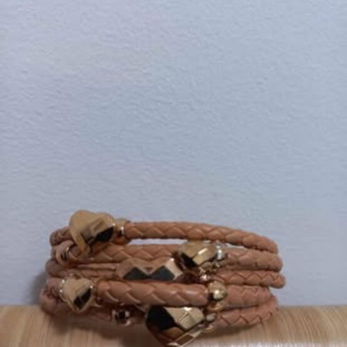 Folli Follie multilayer bracelet beige leather with pink gold hearts like new