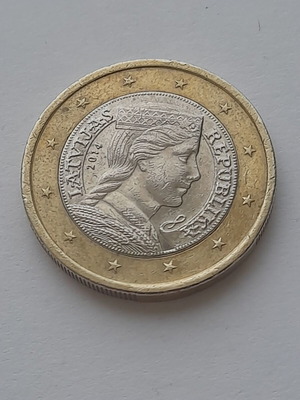 1 Euro Latvia coin used, 2014