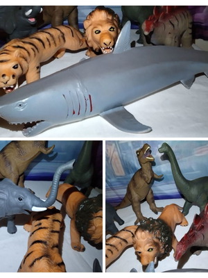 Rubber animal figures used, set of 7, 20-40 cm