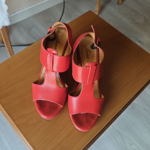 Anna F leather sandals used, red, size 35.5