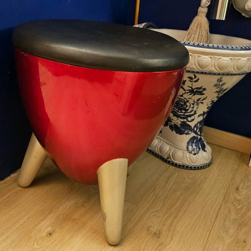 Stool with storage space like new, red with gray legs