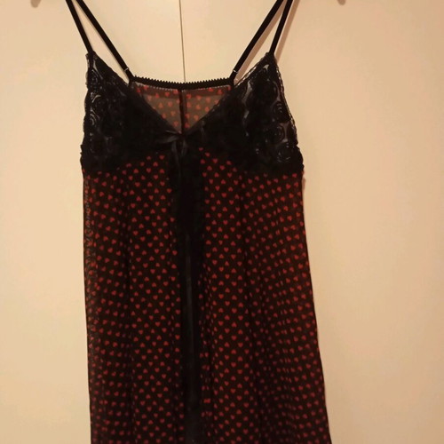 Sexy sheer nightgown black with red polka dots size L like new