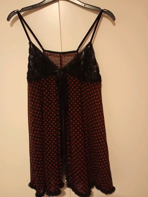 Sexy sheer nightgown black with red polka dots size L like new