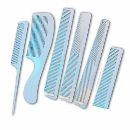 Set of 6 light blue combs new, plastic