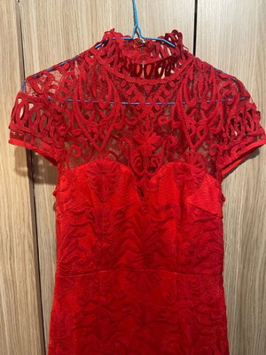 Red lace Qipao dress new, fitted asymmetric style