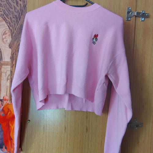 Bershka Powerpuff Girls pink pullover sweater, size S