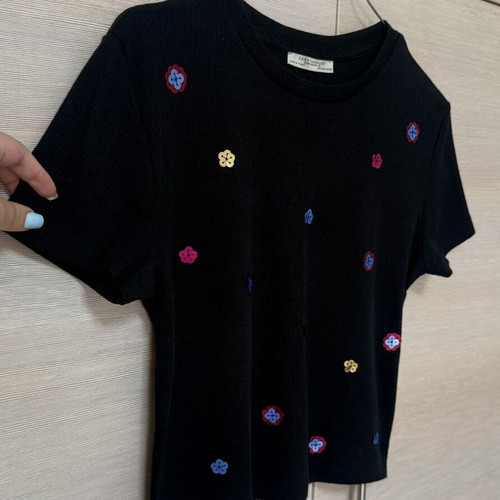Zara black ribbed crop top with sequin embroidery, like new