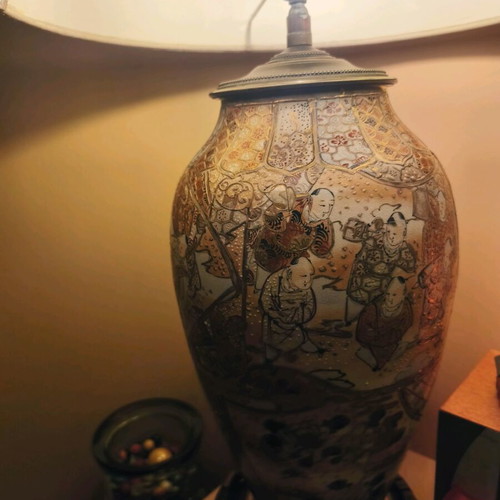 Antique authentic Satsuma porcelain lamp XL like new