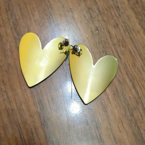 Large heart earrings with green enamel new