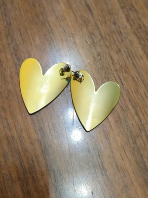 Large heart earrings with green enamel new