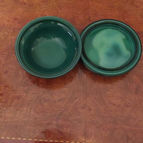 Art Deco Malachite Jewelry Box Powder Case 1930, like new