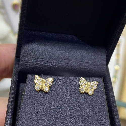 Gold butterfly earrings 14k with zircon new