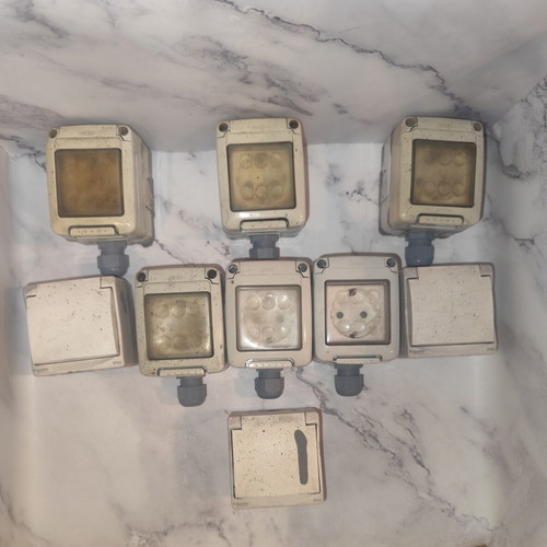 Set of 9 Gewiss and Schneider waterproof sockets