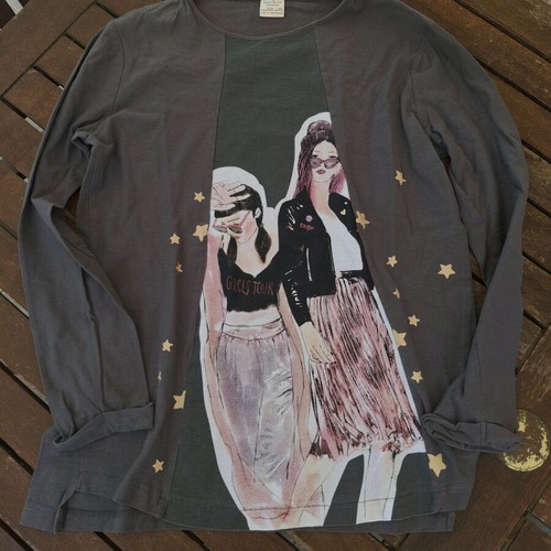 Zara long-sleeve fabric blouse with print like new, black and grey