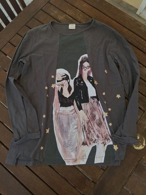 Zara long-sleeve fabric blouse with print like new, black and grey