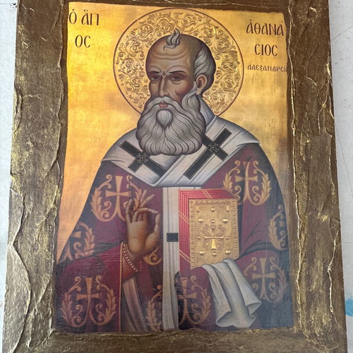Saint Athanasios icon handmade new, 30x43, water wood