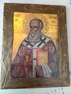 Saint Athanasios icon handmade new, 30x43, water wood
