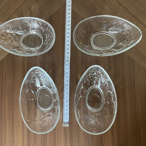 Vintage glass bowls avocado-shaped with embossed fruit designs, like new