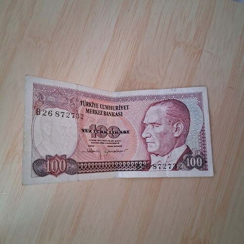 Turkish banknote 100 lira used, 1970