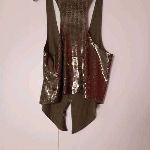 Blouse style vest with sequins Benetton medium, like new, khaki