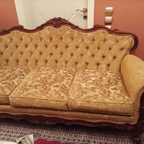 Living room set used with three-seat sofa, armchairs, chairs and handmade table