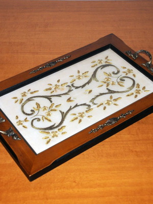 Decorative Serving Tray with Embroidery 1970s used