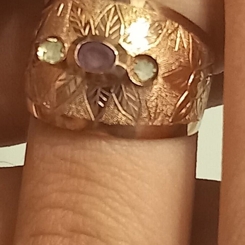 Rose gold ring 9 ct and silver with 2 brilliant 0.06 and 1 ruby 0.25 new