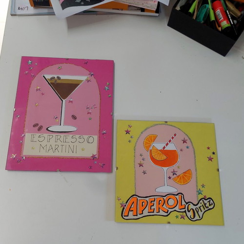Hand-painted Aperol and Espresso Martini framed art prints