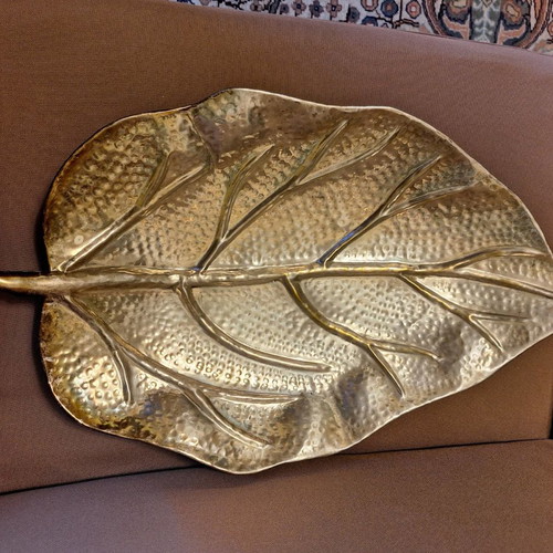 Silver leaf serving platter used 60×30 cm