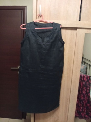 Dark blue sleeveless linen dress, size L