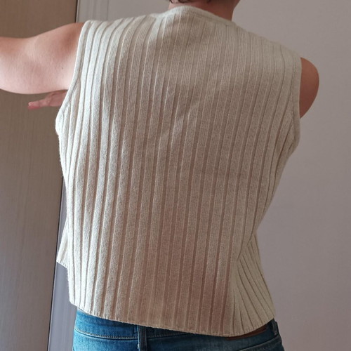 Wool boho vest like new, ecru with merino buttons