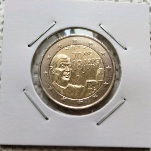 2 Euro coin used, commemorative 70th anniversary De Gaulle 2010