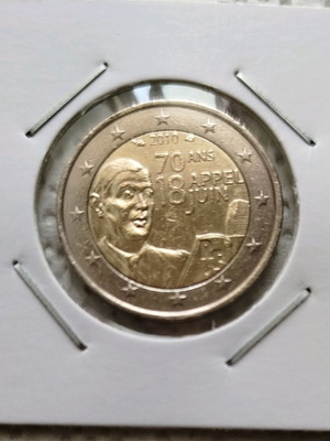 2 Euro coin used, commemorative 70th anniversary De Gaulle 2010