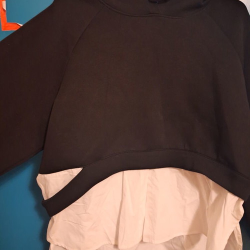 Modern hoodie with integrated shirt fabric like new, black, size M
