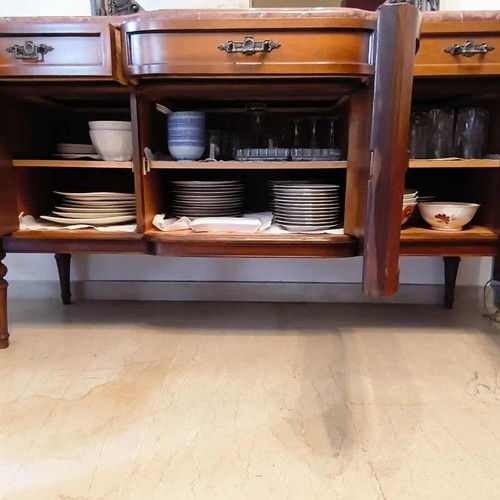 Antique Buffet solid wood with marble top like new, handmade 1981