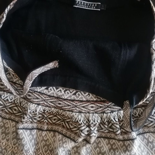 Peruvian Connection cotton dress used, black and beige, size L