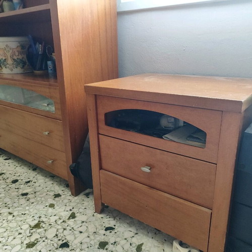 Bookcase drawer unit used with nightstand, cherry wood