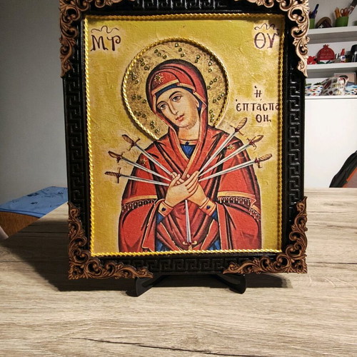 Religious icon Panagia of the Seven Swords handmade, new