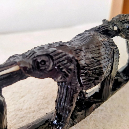 African wood carving with elephants like new, ebony wood