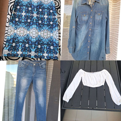 Clothing pack blue Selected like new, size S-M, skirt, denim dress, jeans, blouse