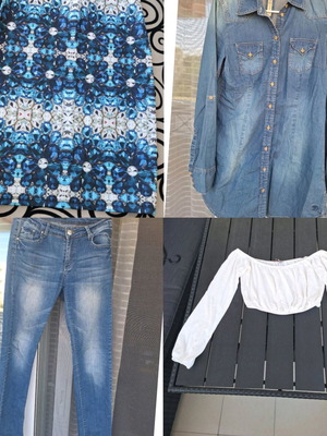 Clothing pack blue Selected like new, size S-M, skirt, denim dress, jeans, blouse
