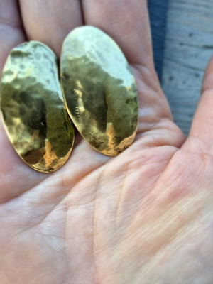 Bronze earrings, partly handmade, gold color