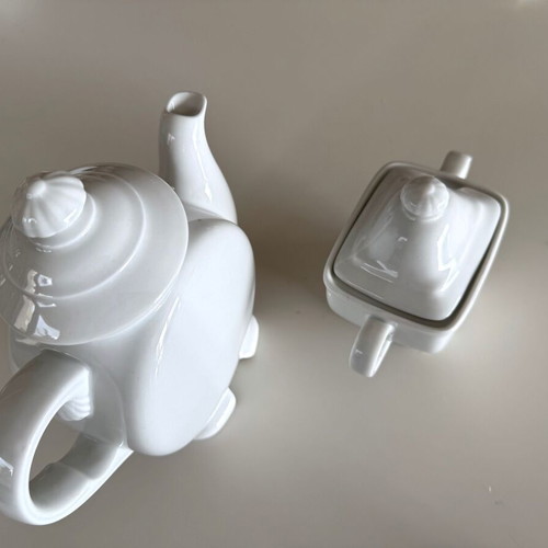 Porcelain teapot and sugar bowl set white, new