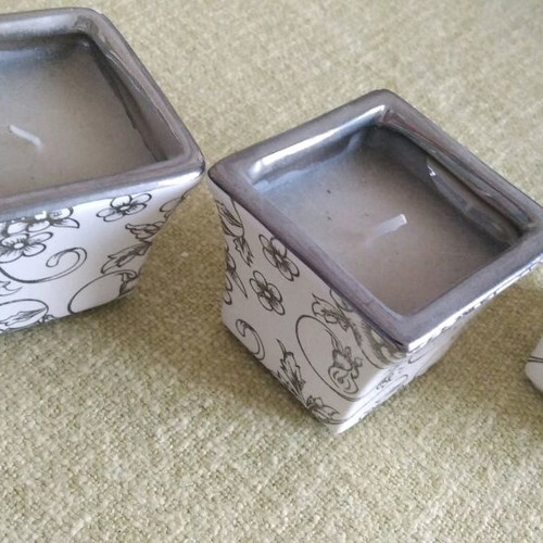 Set of 3 porcelain candlesticks new with floral and silver details