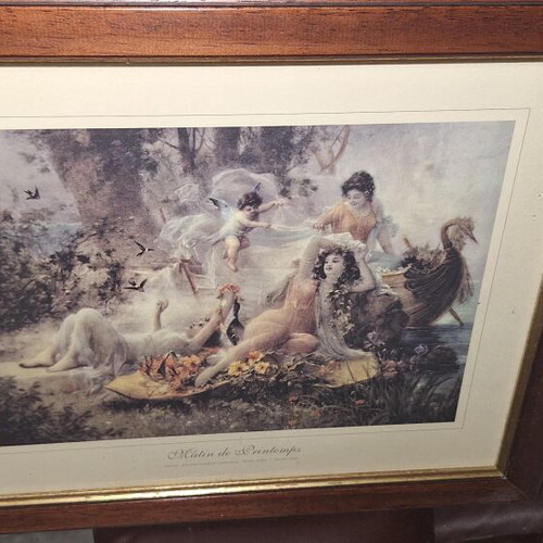 Vintage engravings set of two with wooden frames and glass, like new
