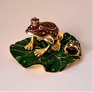 Διακοσμητικό-Μπιζουτιέρα Δύο Βάτραχοι με Μαγνήτη Σμάλτο & Κρύσταλλα #01888
