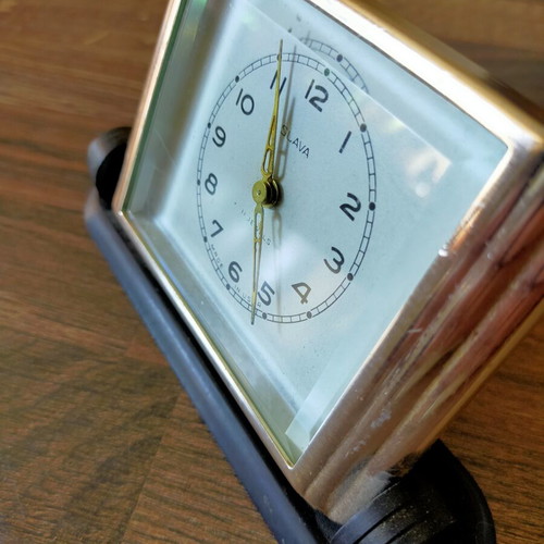Slava mechanical table clock used, analog display