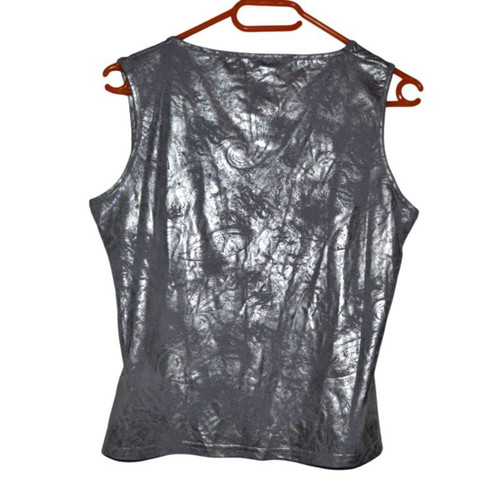 Silver shiny sleeveless top, size M