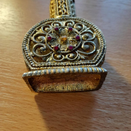 Vintage collectible perfume bottle used, handmade filigree with stones