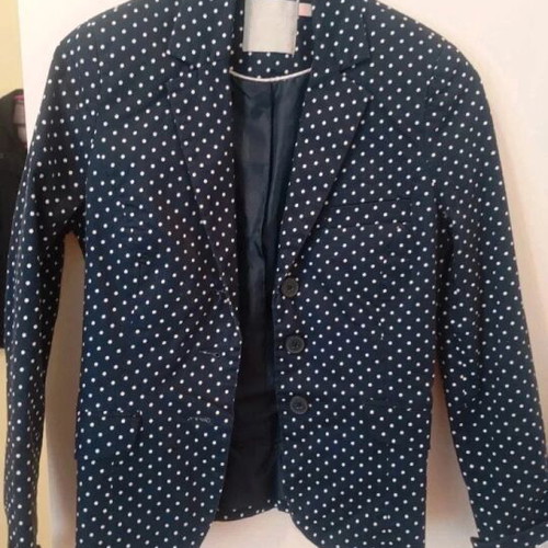 Polka dot jacket xsmall like new, blue cotton blend with stretch